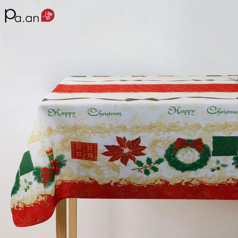 Red Christmas Polyester Tablecloth Christmas Tree Bells Printed Dust Proof Table Covers Rectangle Tablecloth Festival Supply