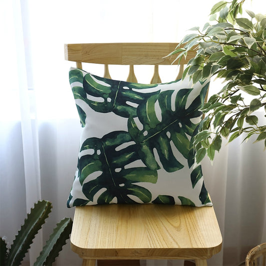 Simple Green Cushion Cover 45x45cm Plant Leaves Printed Pillow Case Polyester Cotton Decor Cushions for Sofa Bed Home Textile