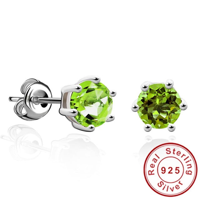 Round 1ct Gemstone Natural Amethyst Citrine Garnet Peridot Blue Topaz Earrings Stud 925 Sterling Silver Fine Jewelry 2016 Brand