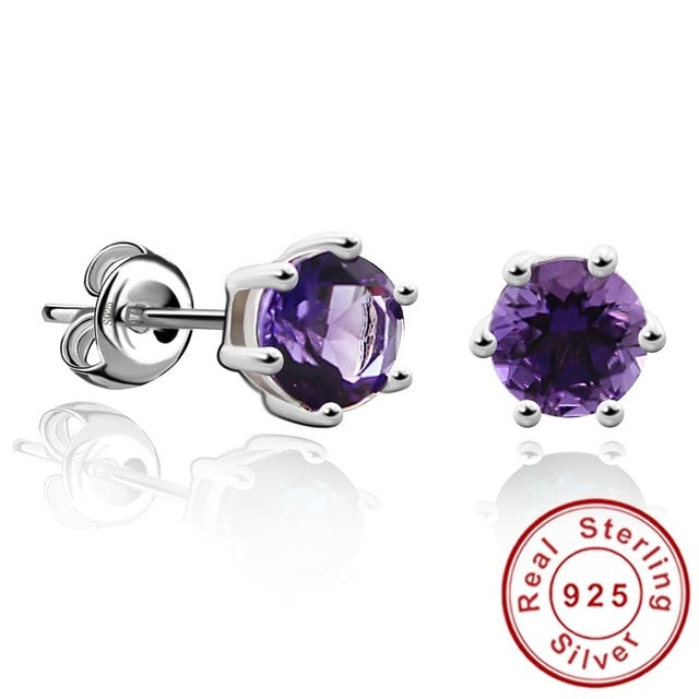 Round 1ct Gemstone Natural Amethyst Citrine Garnet Peridot Blue Topaz Earrings Stud 925 Sterling Silver Fine Jewelry 2016 Brand