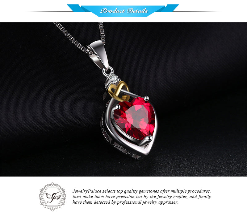 JewelryPalace Love Knot Heart 2.5ct Created Red Ruby Anniversary Pendant 925 Sterling Silver 18K Yellow Gold Without a Chain