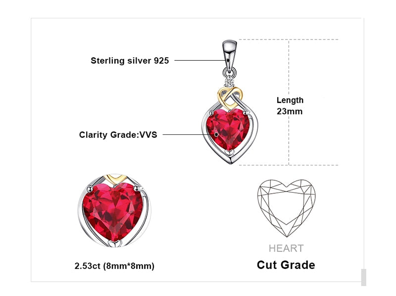 JewelryPalace Love Knot Heart 2.5ct Created Red Ruby Anniversary Pendant 925 Sterling Silver 18K Yellow Gold Without a Chain