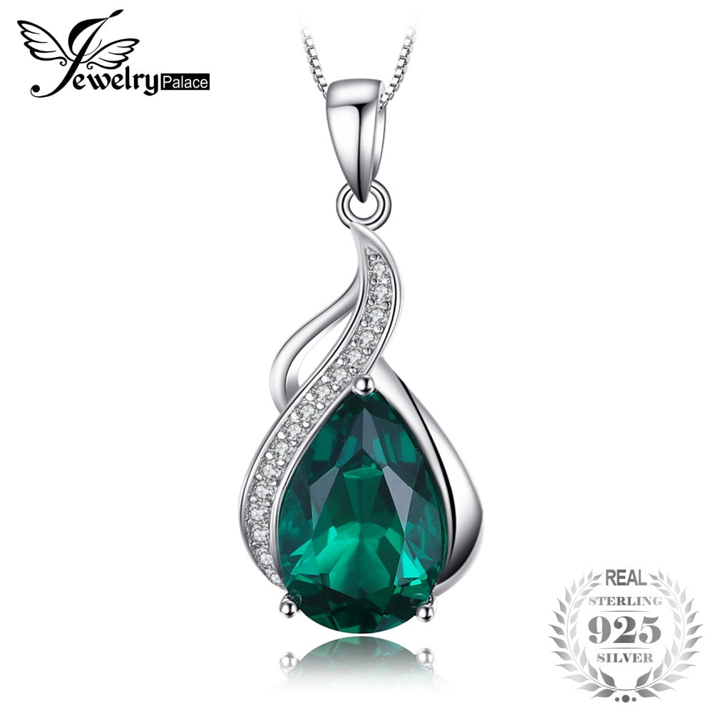 JewelryPalace  Women 3.5 ct High Quality Nano Russian Emerald Pendant Set Pure 925 Sterling Solid Silver Jewelry Without Chain