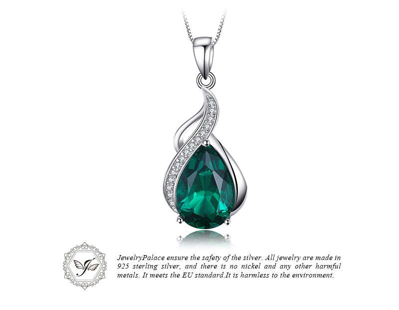 JewelryPalace  Women 3.5 ct High Quality Nano Russian Emerald Pendant Set Pure 925 Sterling Solid Silver Jewelry Without Chain