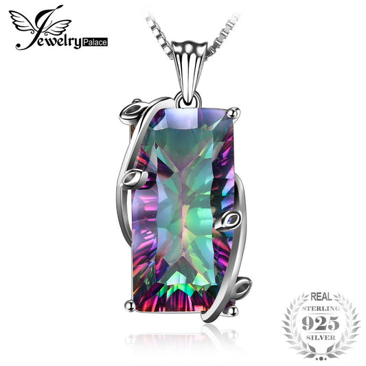 Huge 16ct Genuine Natural Fire Rainbow Mystic Topaz Pendant Charm Solid 925 Sterling Silver Vintage Fashion Women Jewelry 2016