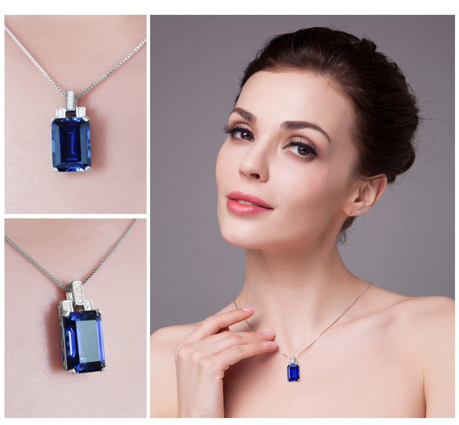 Pendants 9.4ct Created Blue Sapphire Pendant Luxury Emerald Cut Genuine 925 Sterling Silver without chain