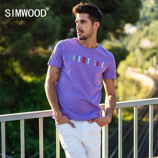 SIMWOOD New 2019 Summer T-Shirt Men Short Sleeve Slim Casual Cotton Tees Literal Thoughts Plus Size Tops Brand Clothing 180289
