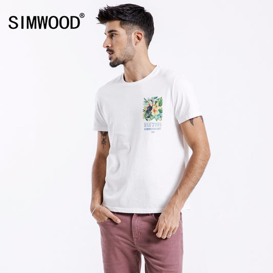 SIMWOOD 2019 Summer T-Shirts Men 100% Pure Cotton Slim Fit Plus Size Casual Tops Print Tees Brand Clothing Free Shipping 180314