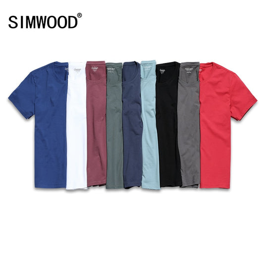 SIMWOOD 2019 New T Shirt Men Slim Fit Solid Color fitness Casual Tops 100%  Cotton Comfortable High Quality Plus Size TD017101