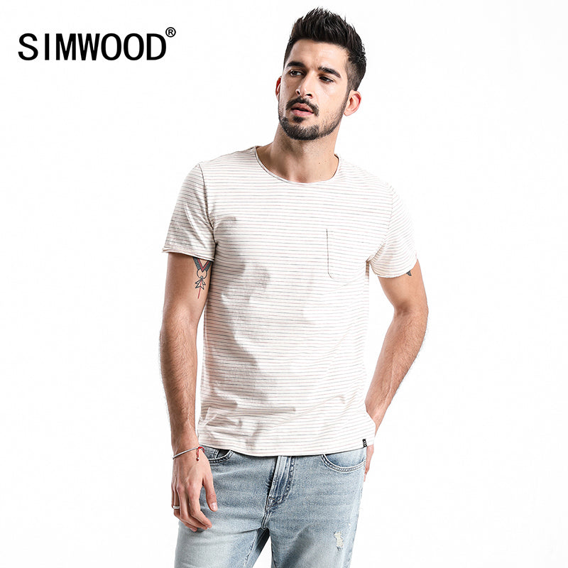 SIMWOOD Hot Sale 2019 Summer T-Shirts Men Slim Fit 100% Cotton Plus Size High Quality Short Sleeve Tops Brand Clothing 180160