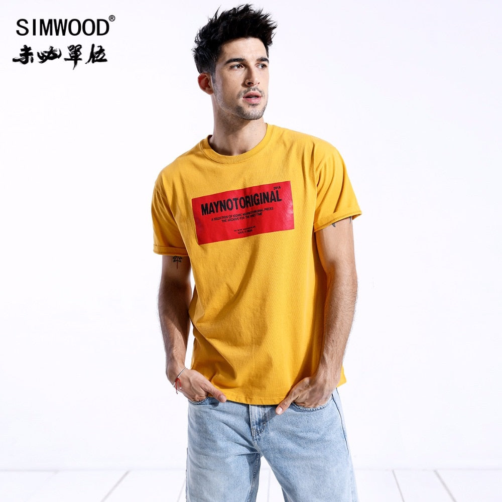 SIMWOOD 2019 Summer T-Shirts Men Fashion Letter Print O-neck Short Sleeve Tops Plus Size Loose Brand Clothing Tees 180411