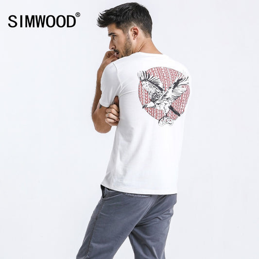 SIMWOOD 2019 Summer New eagle Print T Shirt Men Fashion Slim Fit O-neck 100% Cotton Tops Street Wear Brand Clothing Tees 180281