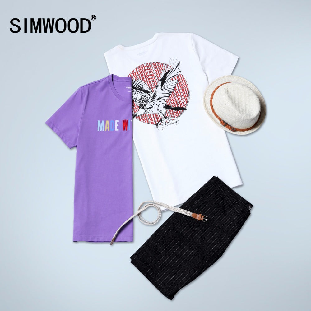 SIMWOOD 2019 Summer New eagle Print T Shirt Men Fashion Slim Fit O-neck 100% Cotton Tops Street Wear Brand Clothing Tees 180281