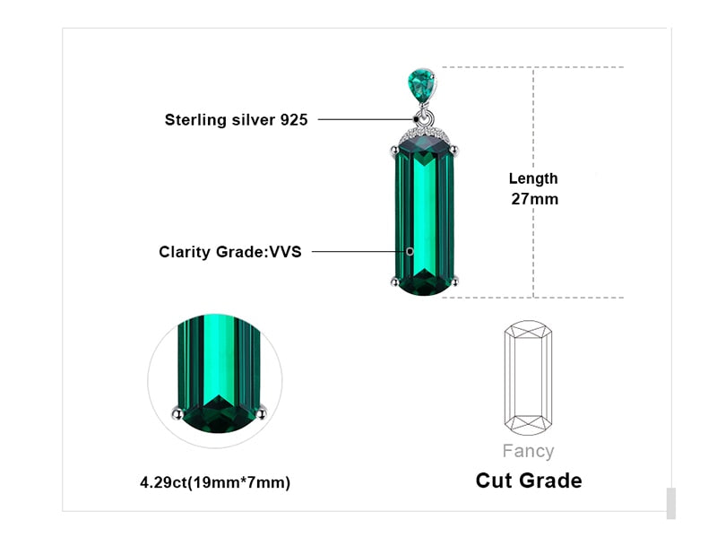 JewelryPalace Fancy Cut 4.4ct Created Green Russian Nano Emerald Pendant 925 Sterling Silver Fine Jewelry Not Include the Chain