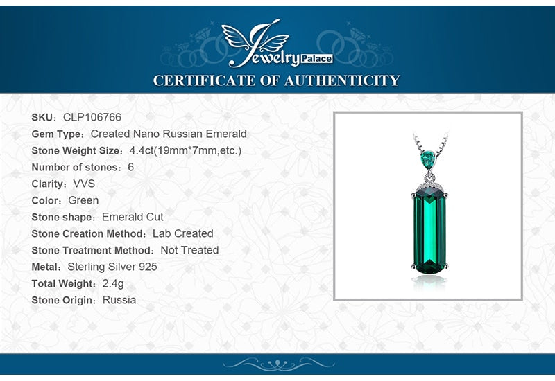 JewelryPalace Fancy Cut 4.4ct Created Green Russian Nano Emerald Pendant 925 Sterling Silver Fine Jewelry Not Include the Chain