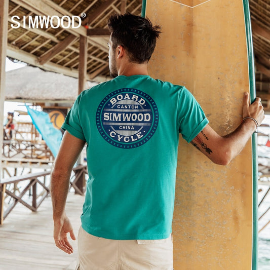 Shirts SIMWOOD Casual T-Shirts Men Letter Printed Fashion Tops Male Slim Fit Plus Size Brand Clothing 2019 Summer Camisetas 190074