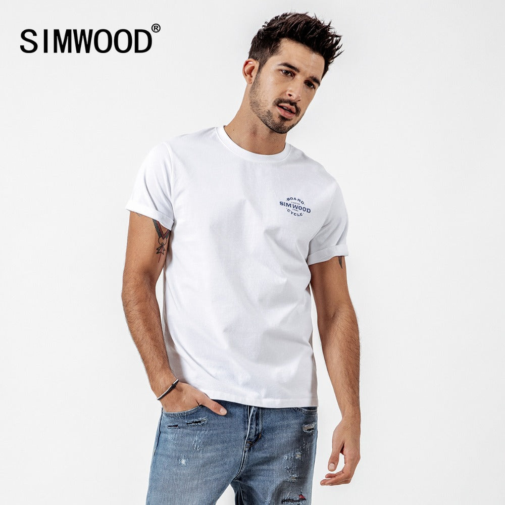 Shirts SIMWOOD Casual T-Shirts Men Letter Printed Fashion Tops Male Slim Fit Plus Size Brand Clothing 2019 Summer Camisetas 190074