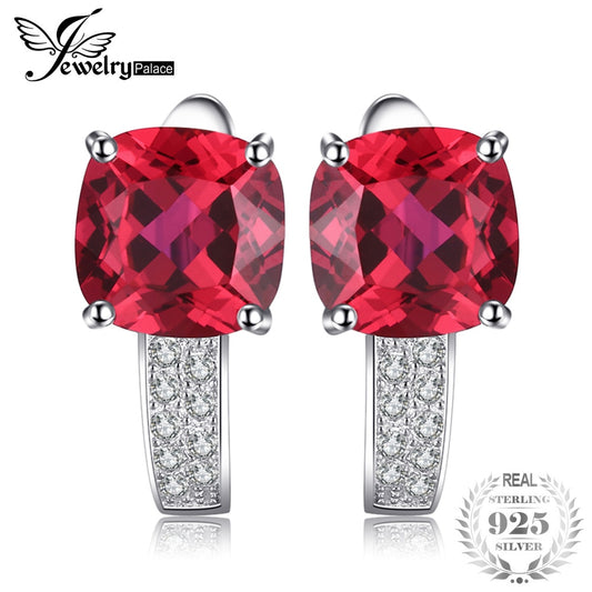 JewelryPalace 4ct Pigeon Blood Red Ruby Engagement Wedding  Solid 925 Sterling Silver Earrings  Clip Fine Jewelry Brand New