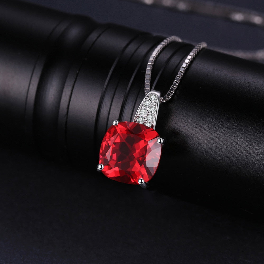 JewelryPalace Cushion 4.9ct Created Red Ruby 925 Sterling Silver Solitaire Pendant Women Engagement Wedding Jewelry No Chain