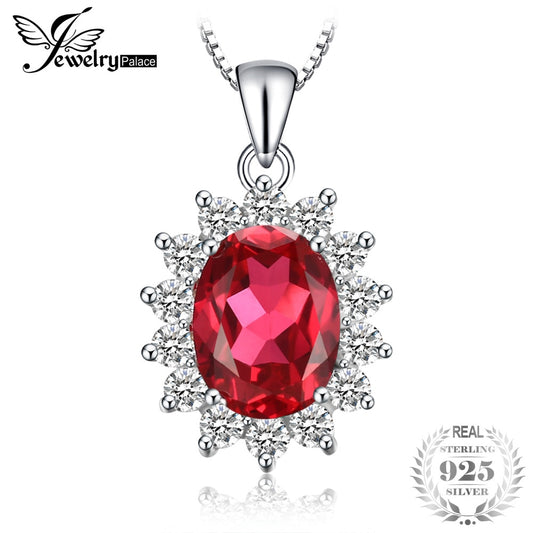 JewelryPalace 3.2ct Oval Red Ruby Pendant Genuine 925 Sterling Silver Charms Princess Diana William Engagement Pendant No Chain