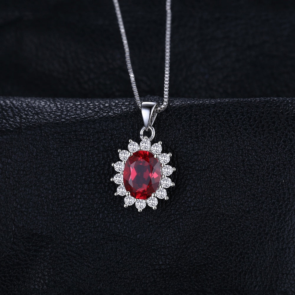 JewelryPalace 3.2ct Oval Red Ruby Pendant Genuine 925 Sterling Silver Charms Princess Diana William Engagement Pendant No Chain