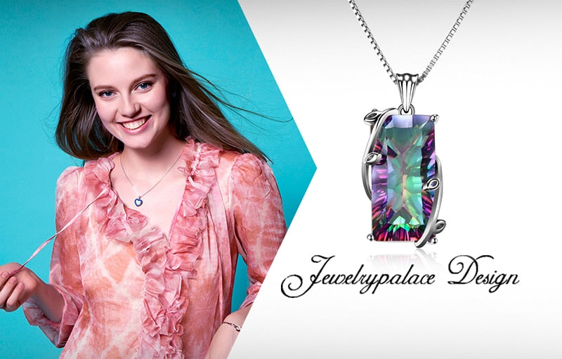 Huge 16ct Genuine Natural Fire Rainbow Mystic Topaz Pendant Charm Solid 925 Sterling Silver Vintage Fashion Women Jewelry 2016