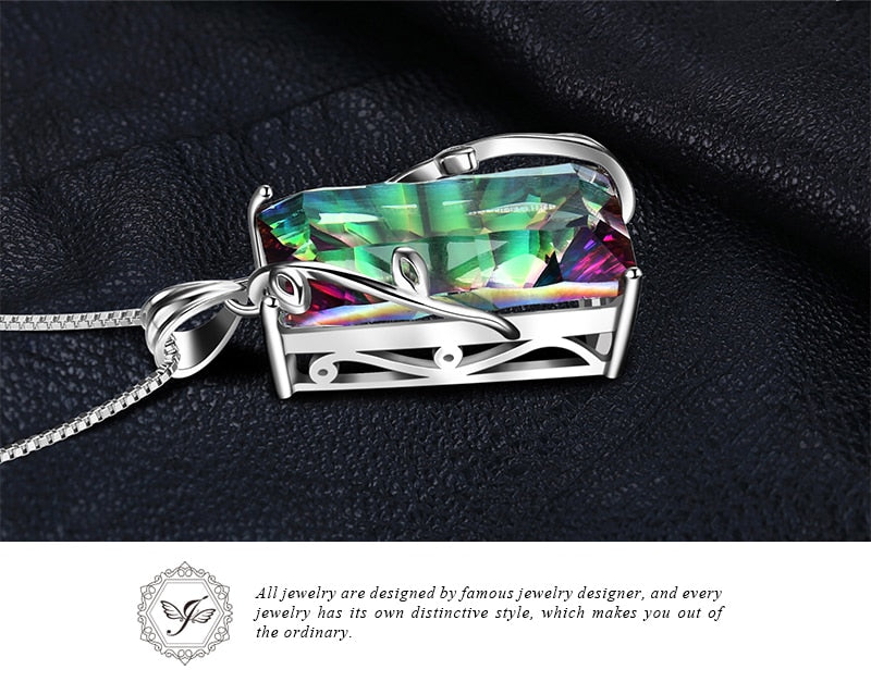 Huge 16ct Genuine Natural Fire Rainbow Mystic Topaz Pendant Charm Solid 925 Sterling Silver Vintage Fashion Women Jewelry 2016