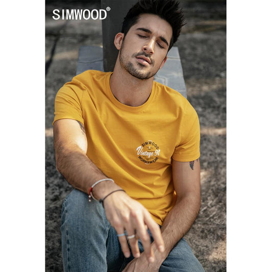 SIMWOOD 2019 Summer T shirt Men 100% Cotton Print Letter T-Shirt Fashion Top Plus Size High Quality Tee Brand Clothing 190154