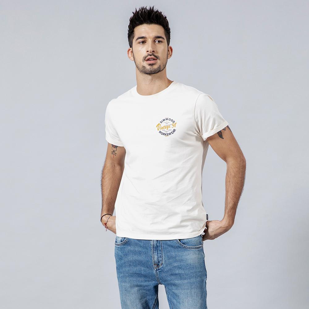 SIMWOOD 2019 Summer T shirt Men 100% Cotton Print Letter T-Shirt Fashion Top Plus Size High Quality Tee Brand Clothing 190154