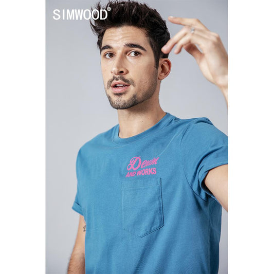 SIMWOOD 2019 summer t shirt men 100% cotton letter print tshirt short sleeve t-shirt hip hop high quality brand clothing 190254