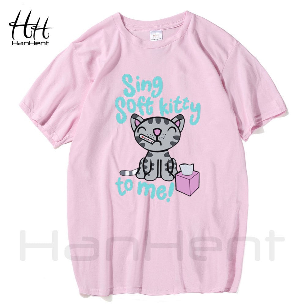 T-shirts HanHent Fashion Shirts Soft Kitty Funny Men Cotton T Shirts Unisex Love cats